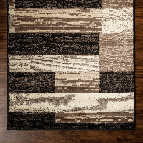 12' Black Brown And Beige Patchwork Runner Rug
